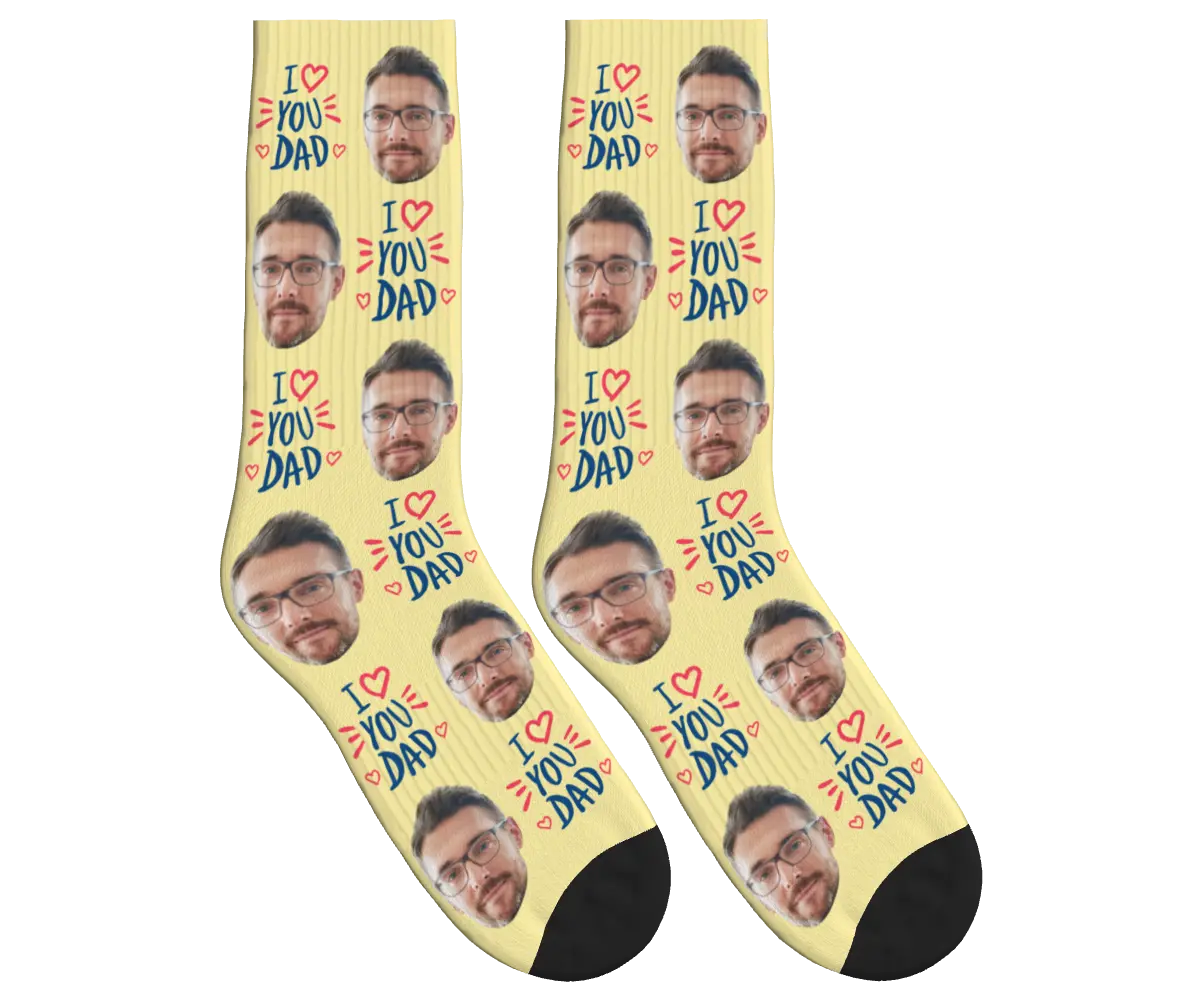 I Love You Dad Socks - Pale Yellow / Crew Socks
