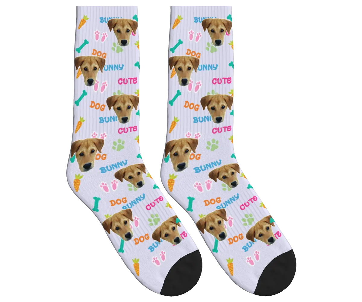 Bunny & Dog Face Easter Socks - Lavender / Crew Socks