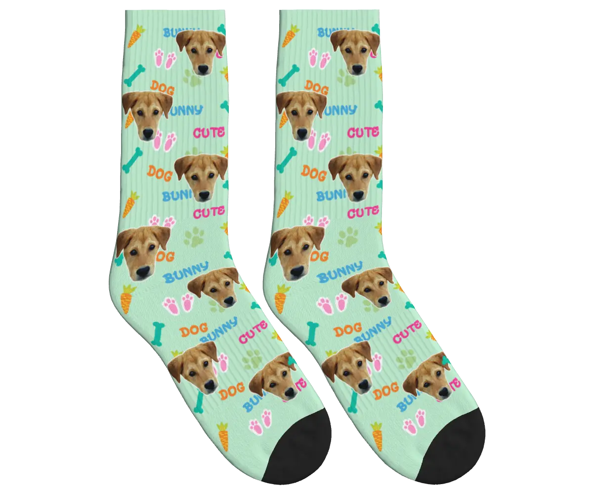 Bunny & Dog Face Easter Socks - Mint Green / Crew Socks