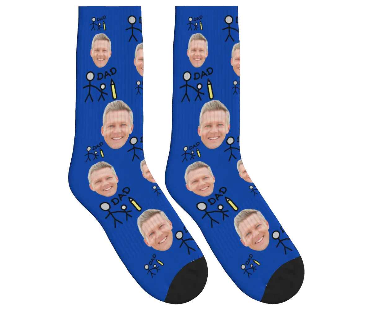 Dad & Kid Stick Figure Socks - Cobalt Blue / Crew Socks