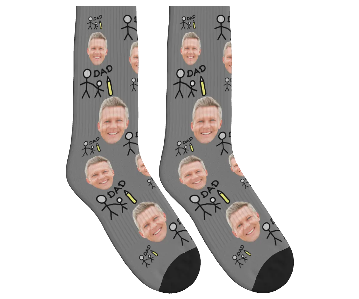 Dad & Kid Stick Figure Socks - Gray / Crew Socks