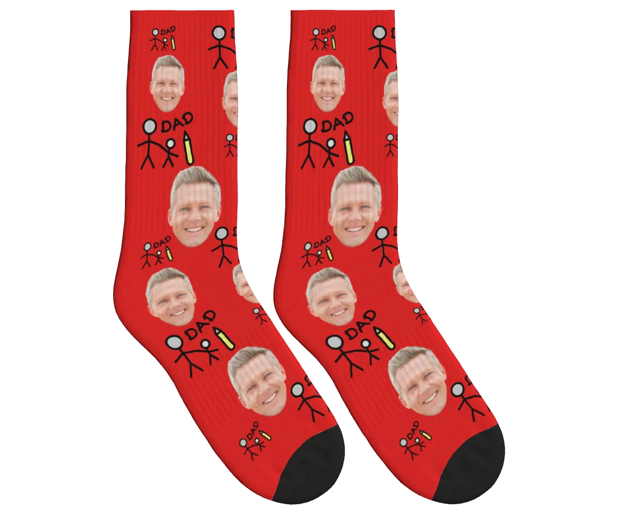 Dad & Kid Stick Figure Socks - Red / Crew Socks