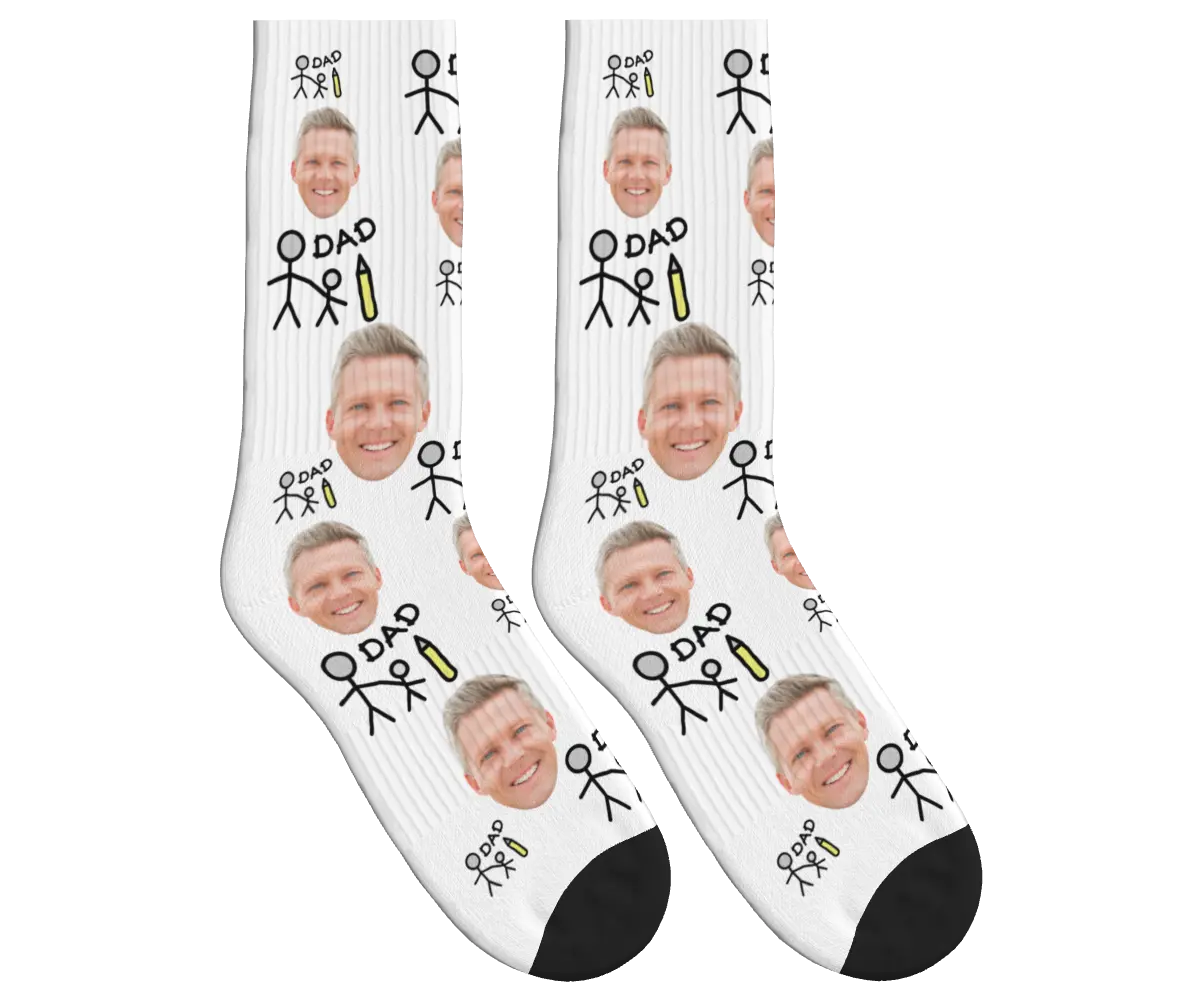 Dad & Kid Stick Figure Socks - White / Crew Socks
