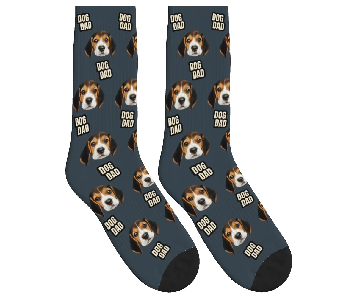 Dog Dad & Pup Face Socks - Charcoal Gray / Crew Socks