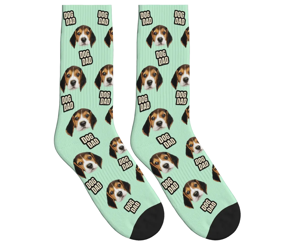 Dog Dad & Pup Face Socks - Mint Green / Crew Socks