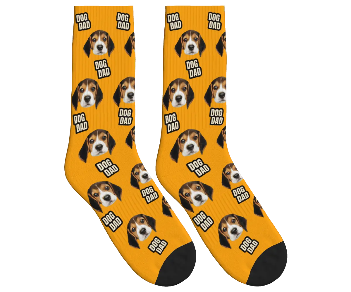 Dog Dad & Pup Face Socks - Orange / Crew Socks