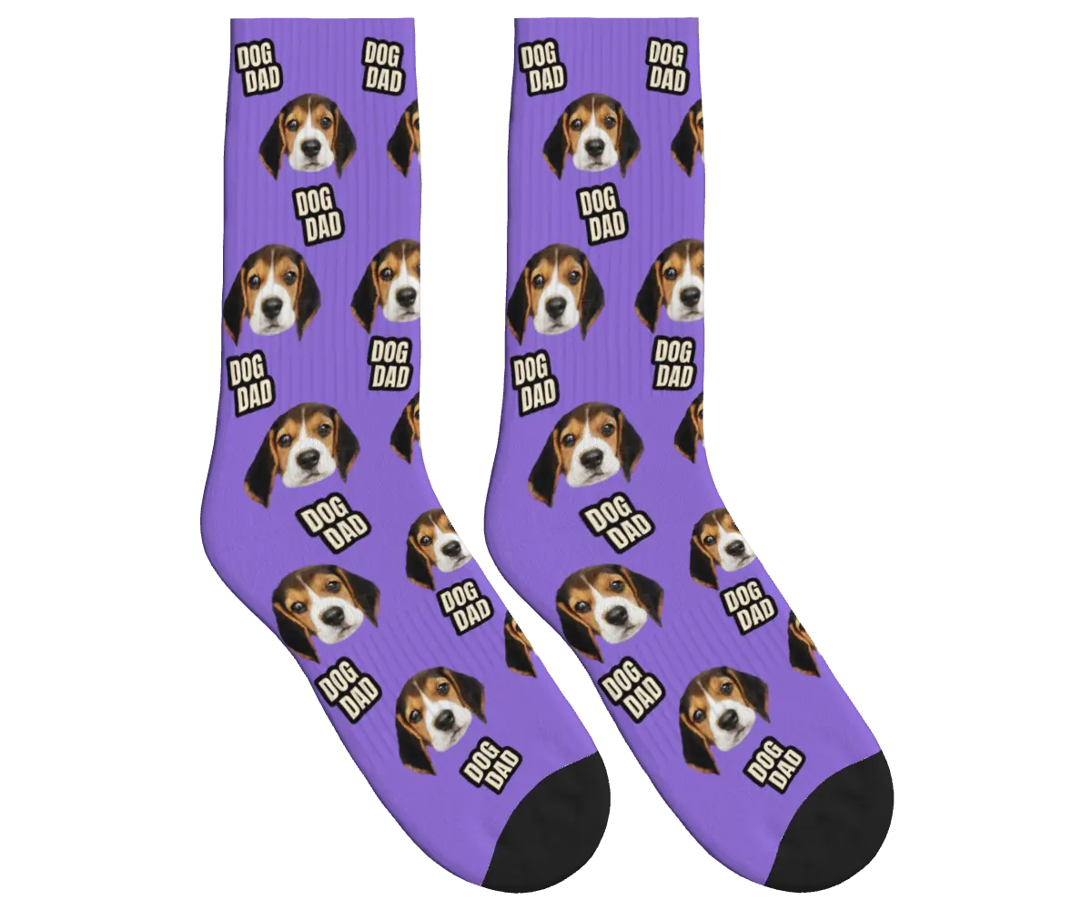 Dog Dad & Pup Face Socks - Purple / Crew Socks