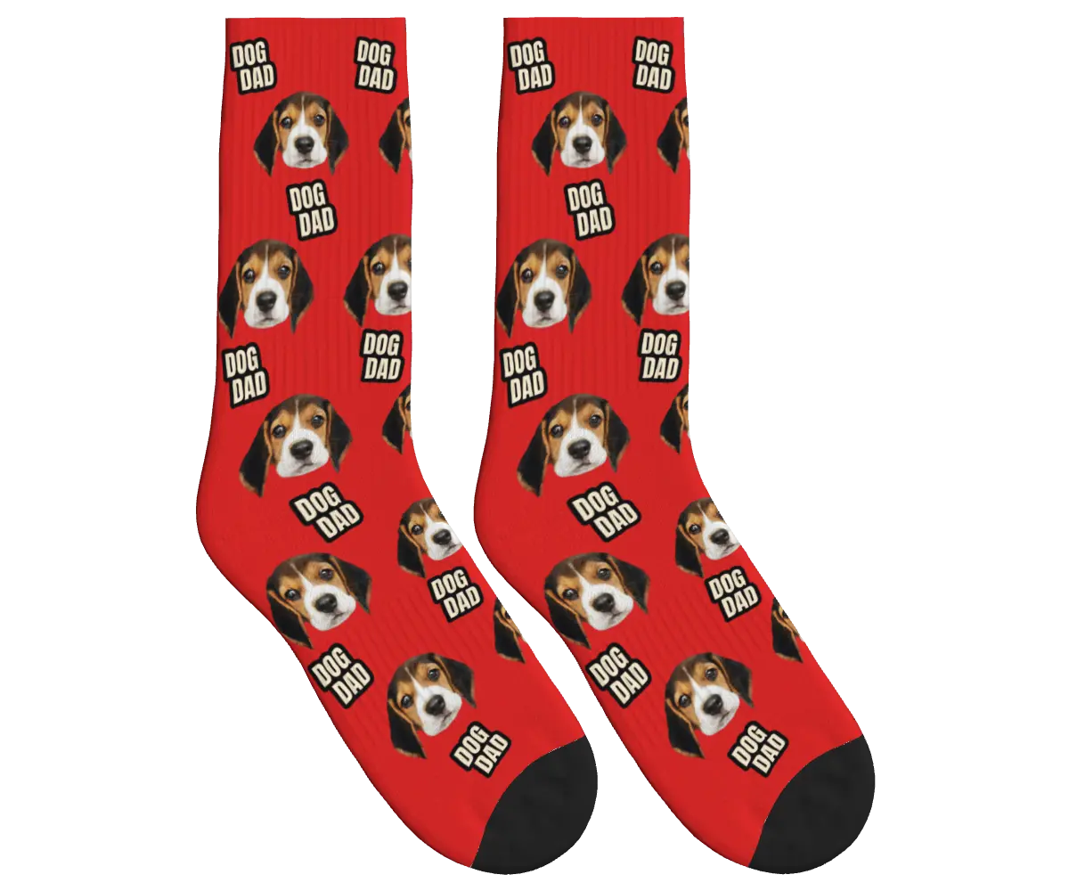 Dog Dad & Pup Face Socks - Red / Crew Socks