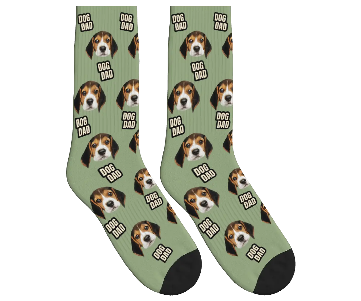 Dog Dad & Pup Face Socks - Sage Green / Crew Socks