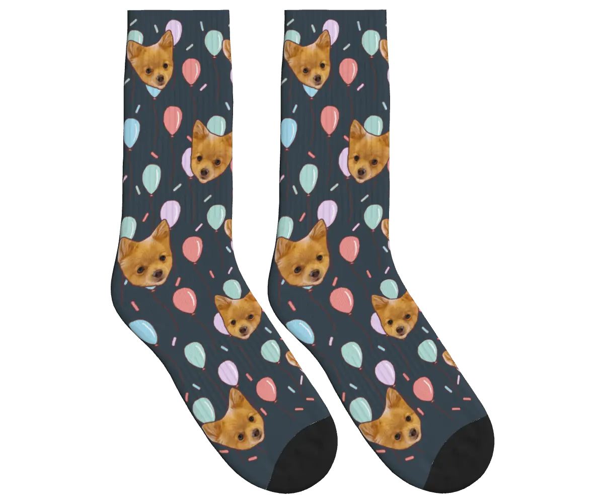 Dog Face Balloon Party Socks - Charcoal Gray / Crew Socks