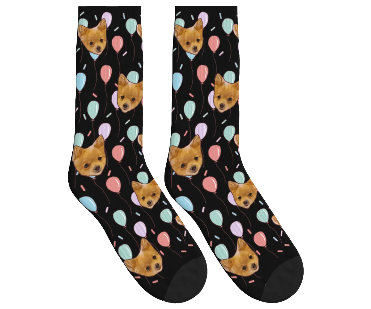 Dog Face Balloon Party Socks - Black / Crew Socks