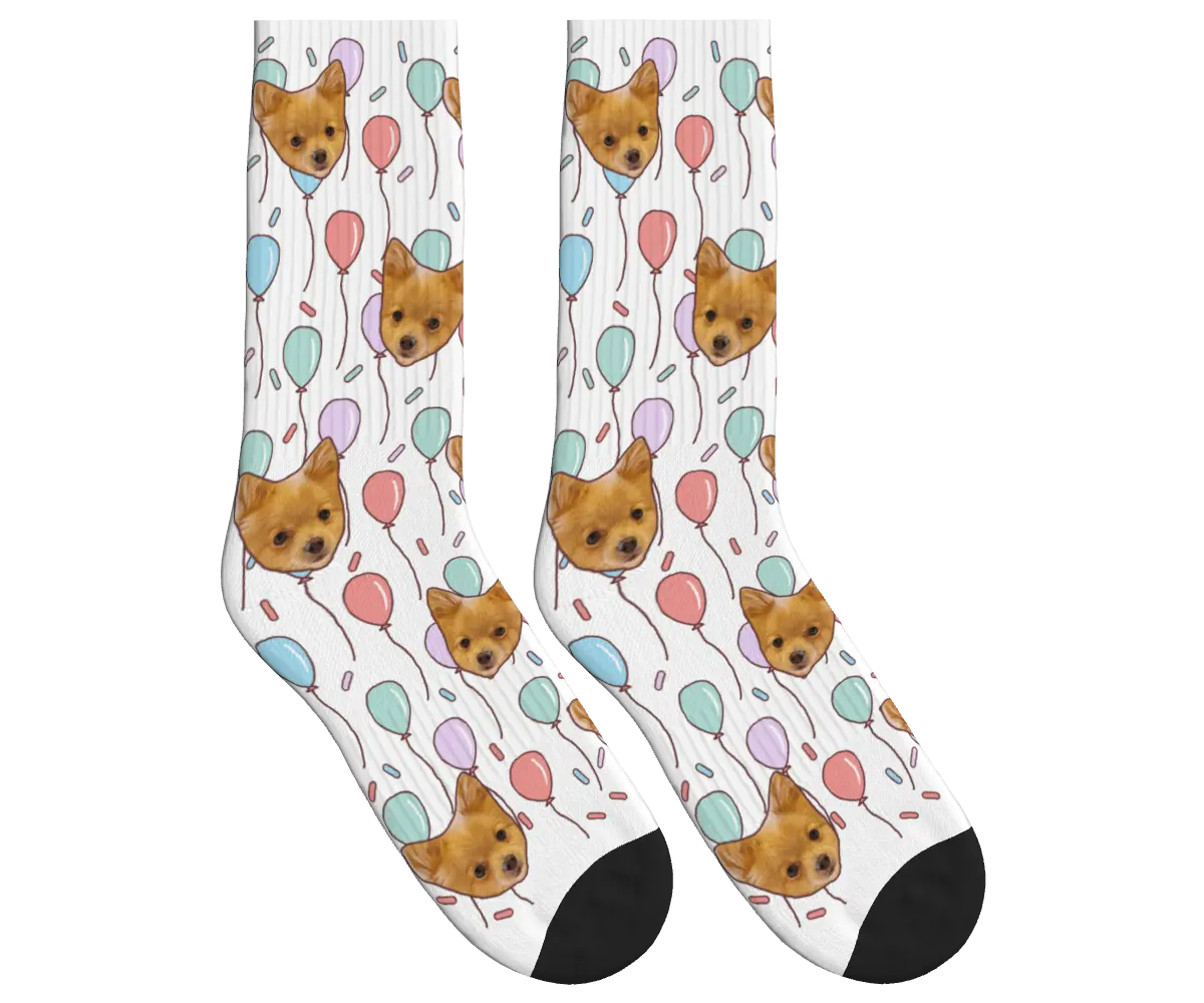 Dog Face Balloon Party Socks - White / Crew Socks