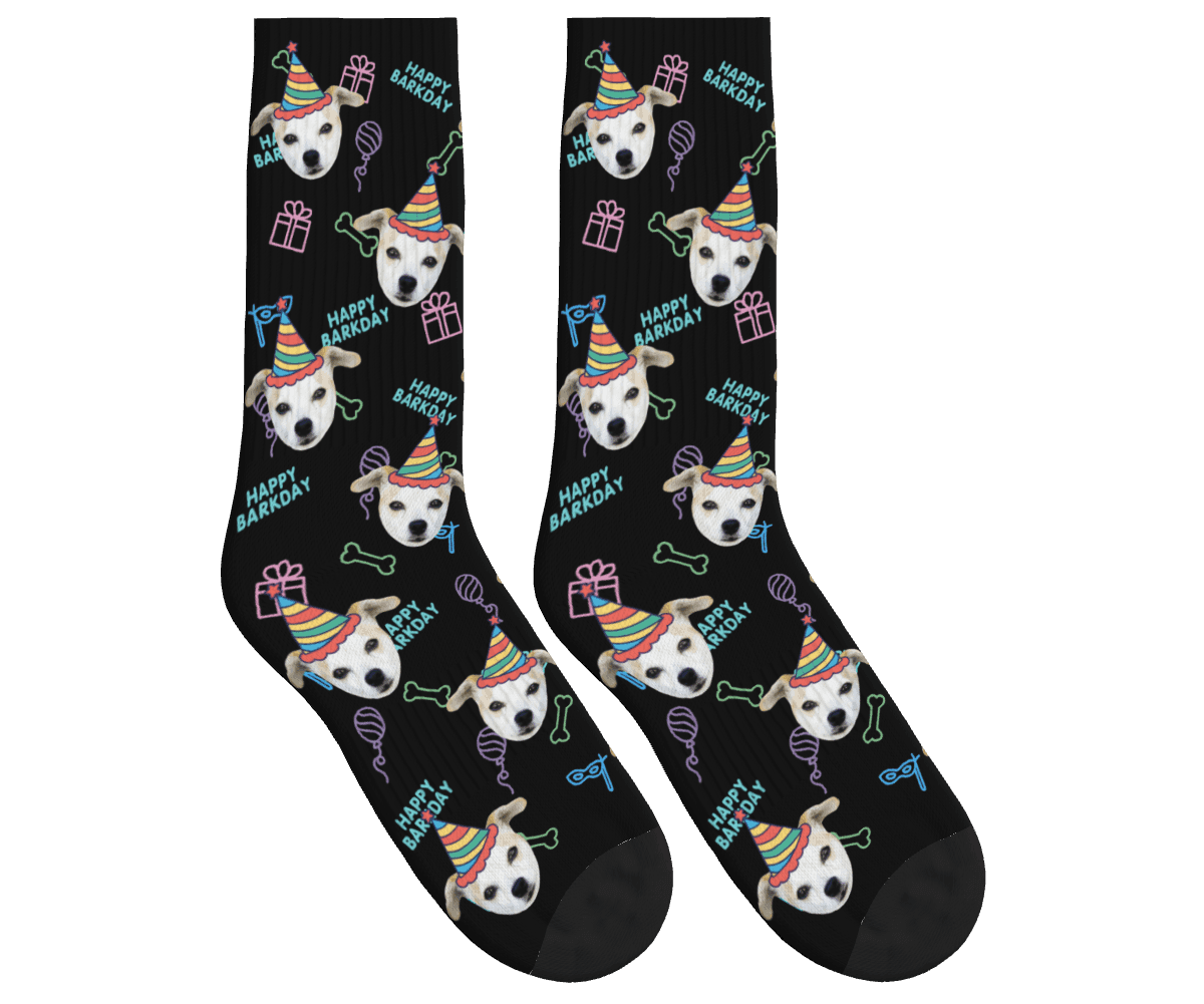 Dog Face Barkday Socks - Black / Crew Socks