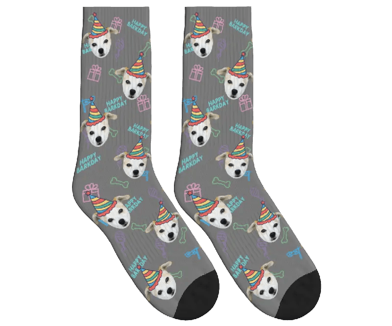Dog Face Barkday Socks - Gray / Crew Socks