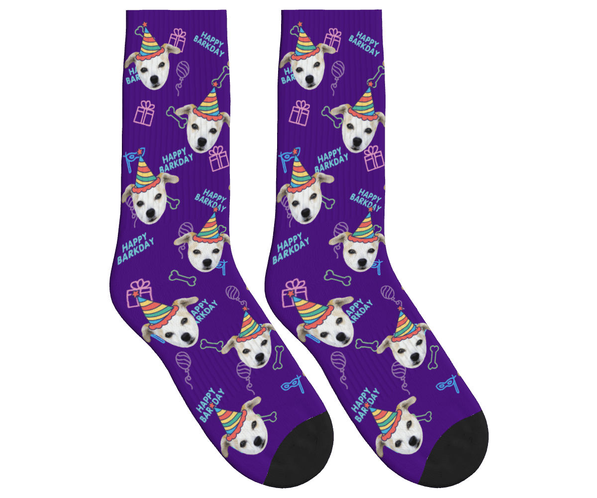 Dog Face Barkday Socks - Deep Purple / Crew Socks