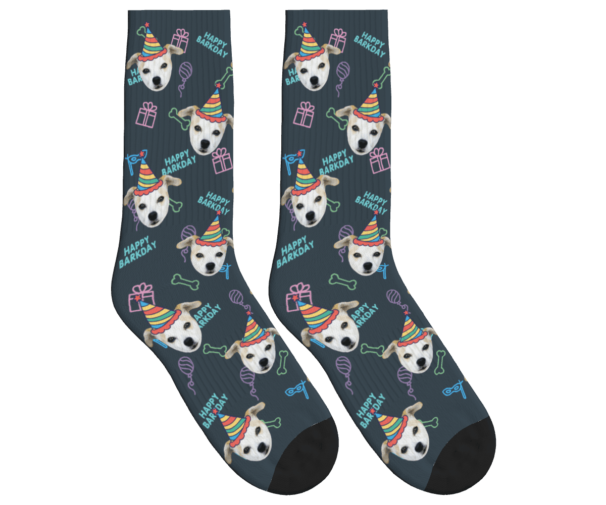 Dog Face Barkday Socks - Charcoal Gray / Crew Socks