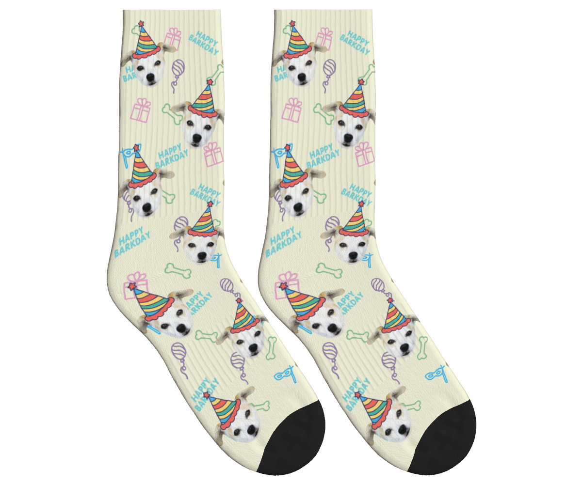 Dog Face Barkday Socks - Beige / Crew Socks