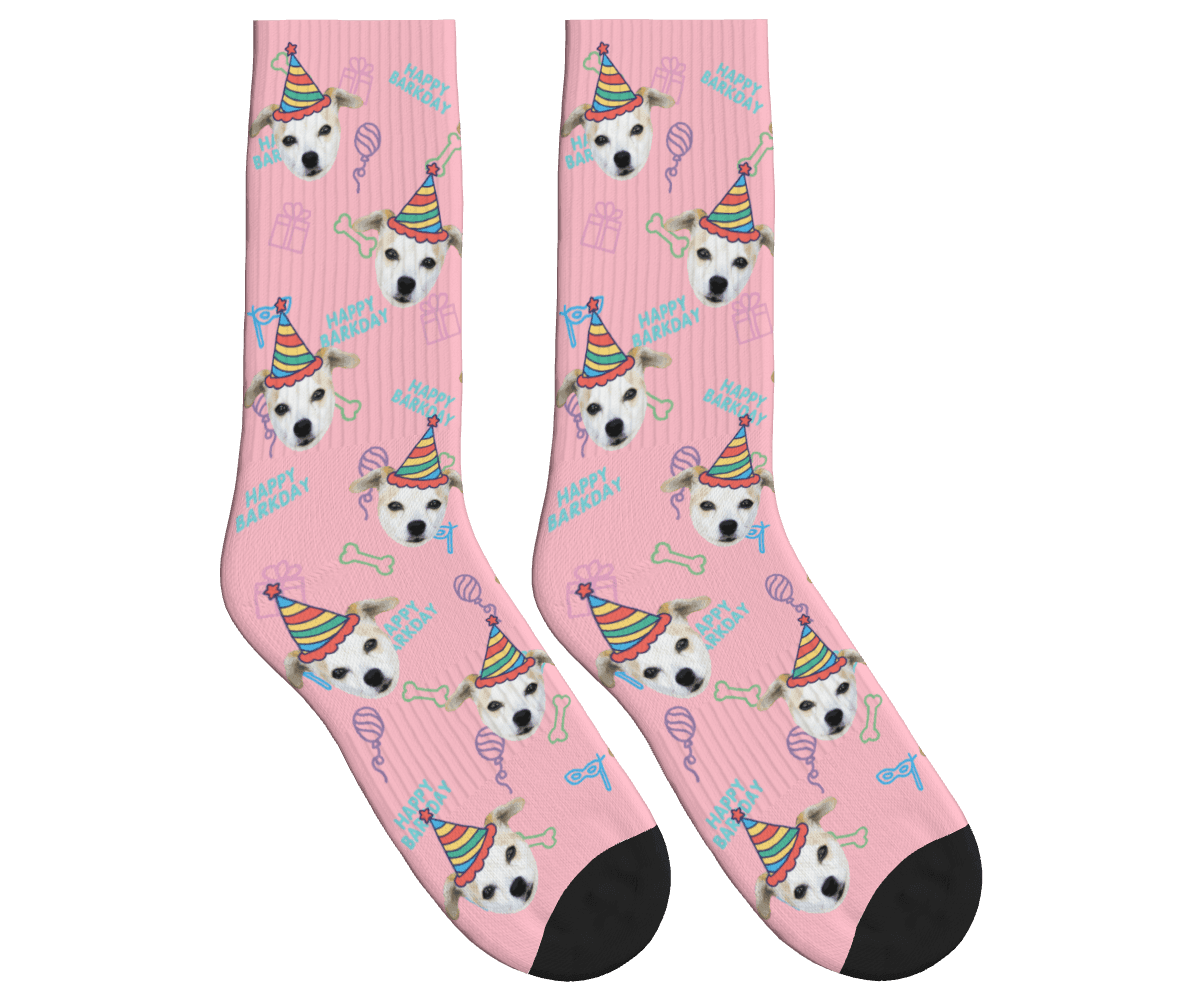 Dog Face Barkday Socks - Pink / Crew Socks