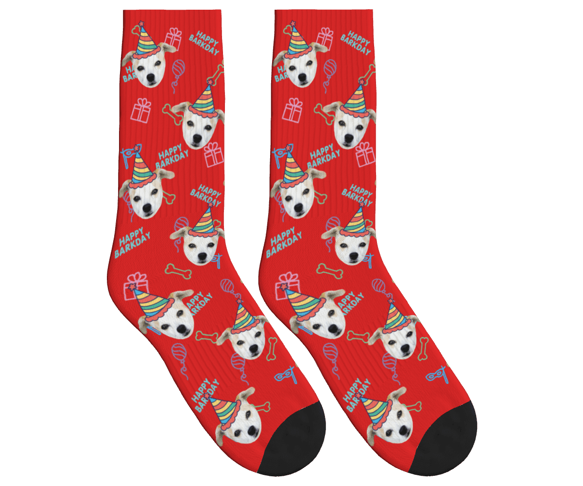 Dog Face Barkday Socks - Red / Crew Socks