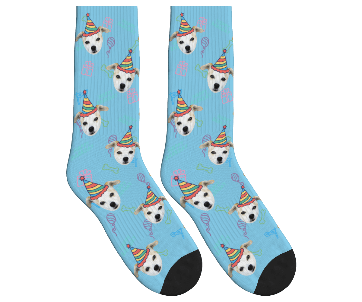 Dog Face Barkday Socks - Sky Blue / Crew Socks