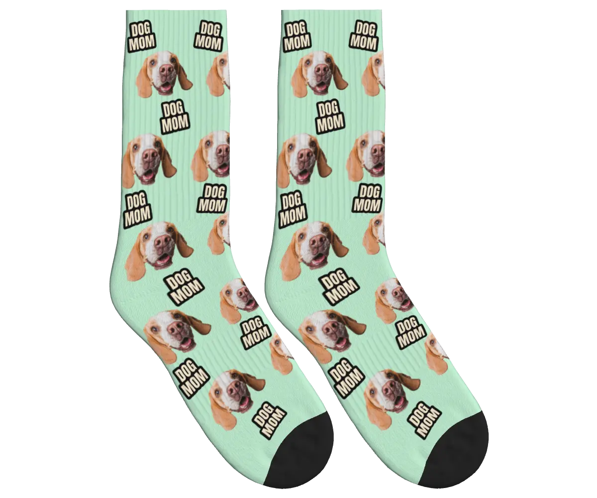 Dog Mom & Pup Face Socks - Mint Green / Crew Socks