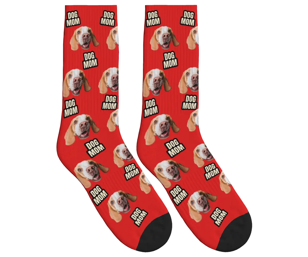Dog Mom & Pup Face Socks - Red / Crew Socks
