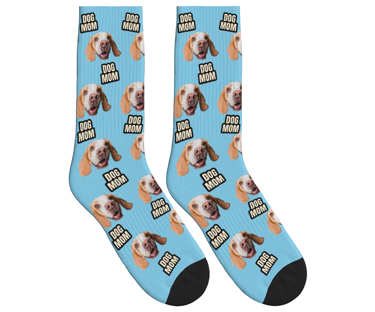 Dog Mom & Pup Face Socks - Sky Blue / Crew Socks