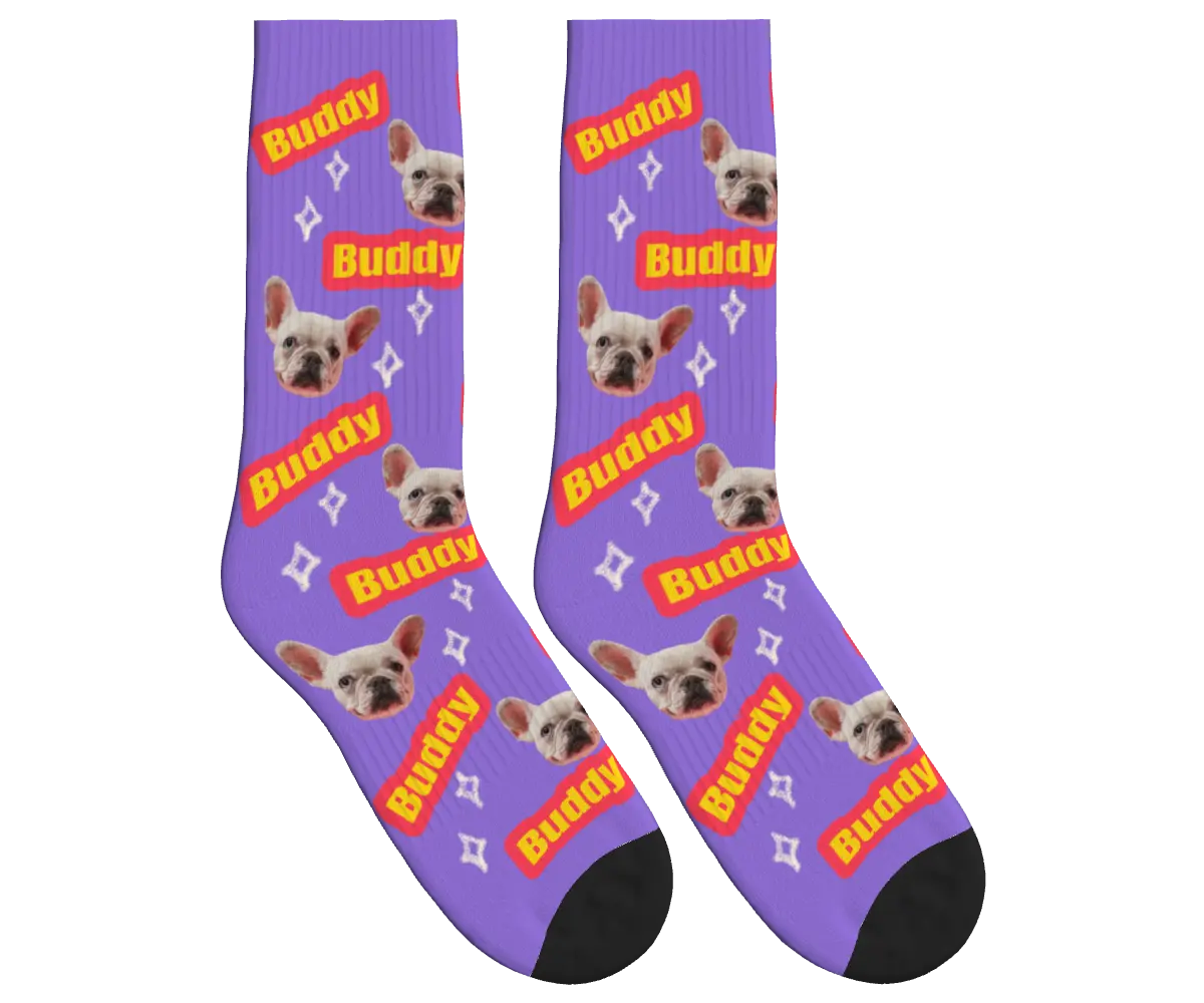 Dog Name & Face Socks - Purple / Crew Socks