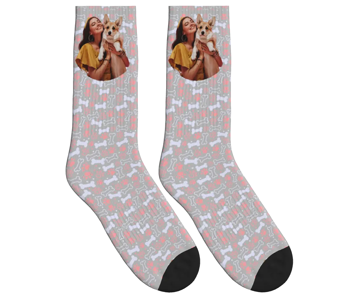 Dog & Owner Moments Socks - Light Gray / Crew Socks