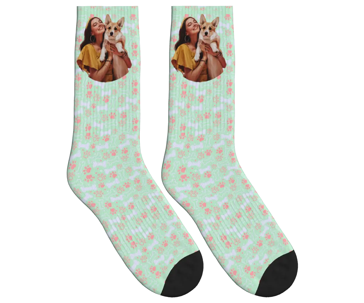 Dog & Owner Moments Socks - Mint Green / Crew Socks