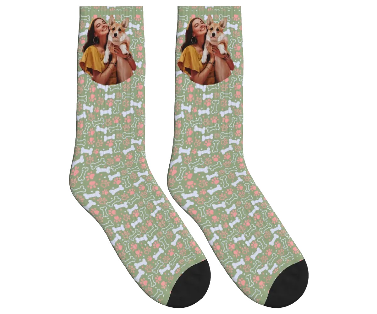 Dog & Owner Moments Socks - Sage Green / Crew Socks