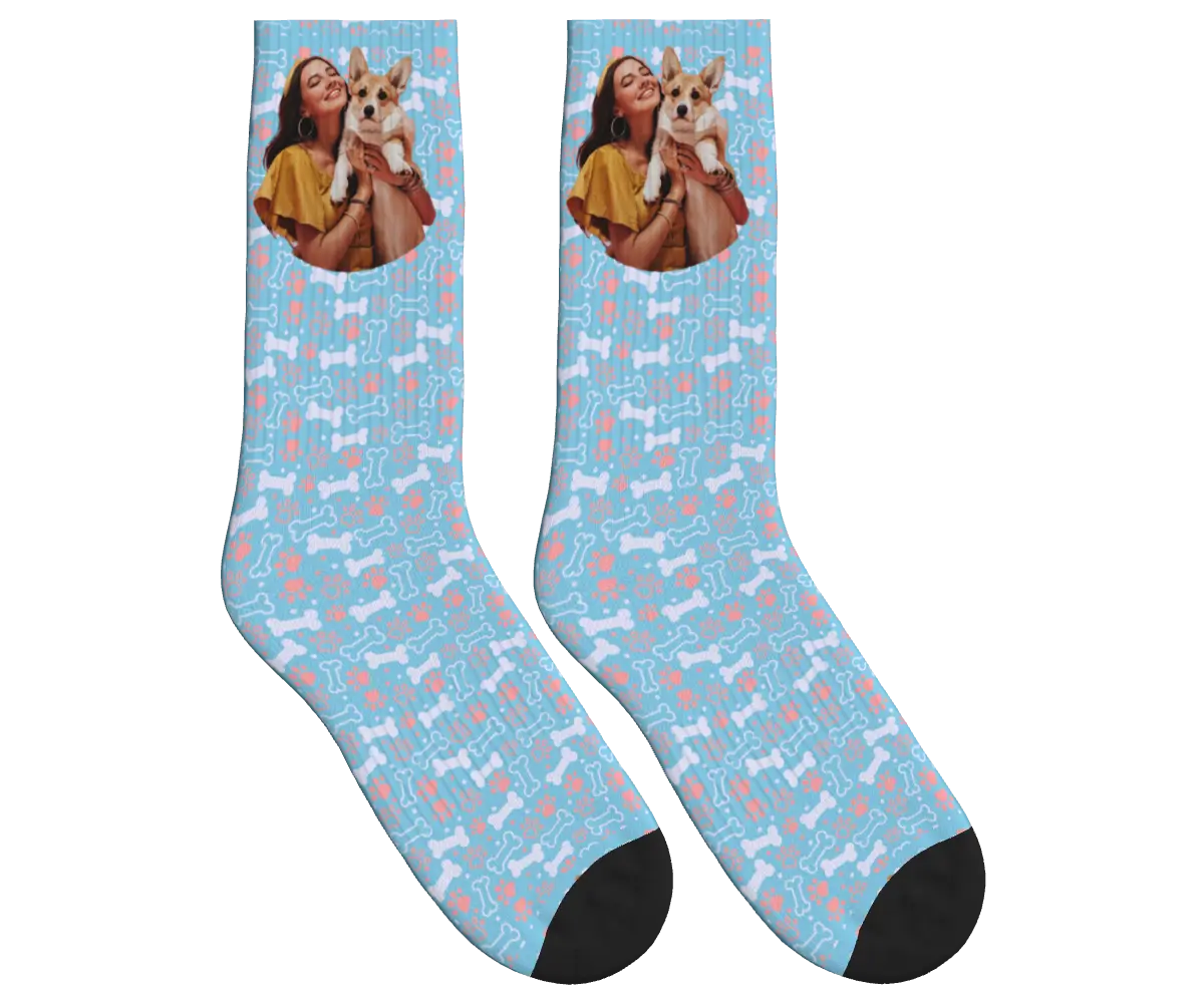 Dog & Owner Moments Socks - Sky Blue / Crew Socks