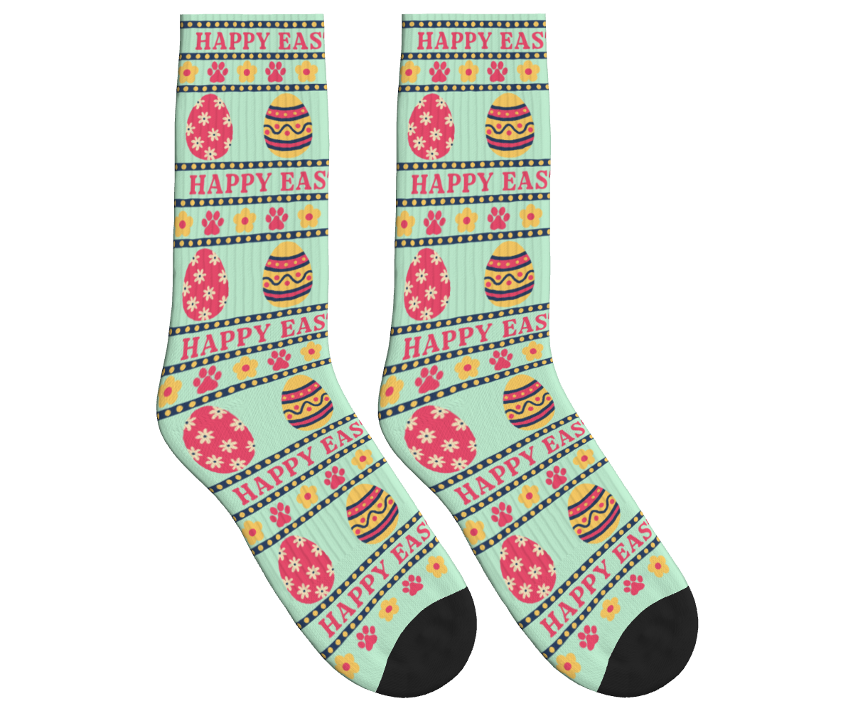 Easter Eggs & Paw Prints Socks - Mint Green / Crew Socks