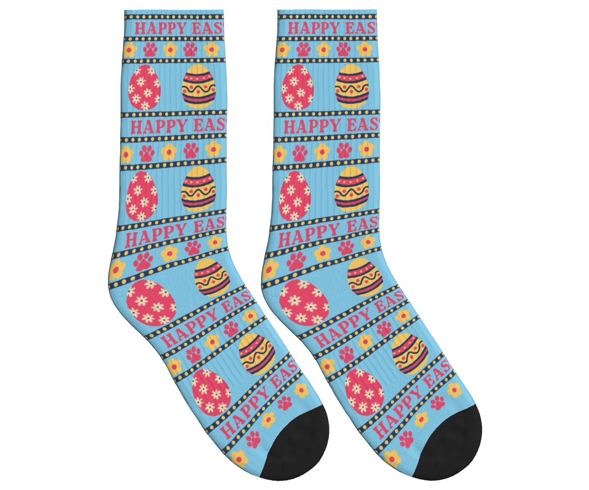 Easter Eggs & Paw Prints Socks - Sky Blue / Crew Socks