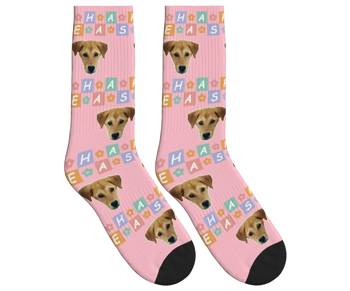Happy Easter Dog Face Socks - Pink / Crew Socks