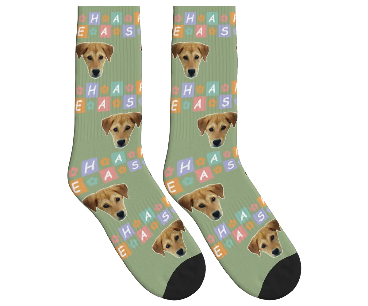 Happy Easter Dog Face Socks - Sage Green / Crew Socks