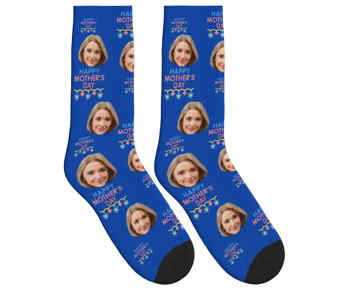 Happy Mother's Day Socks - Cobalt Blue / Crew Socks
