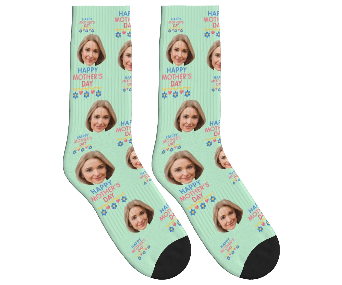 Happy Mother's Day Socks - Mint Green / Crew Socks