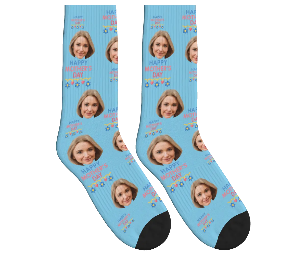 Happy Mother's Day Socks - Sky Blue / Crew Socks