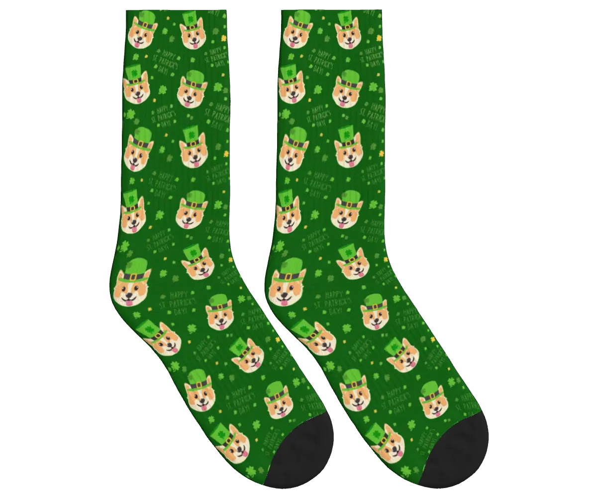 Dog & Happy St. Patrick’s Day Socks - Green / Crew Socks