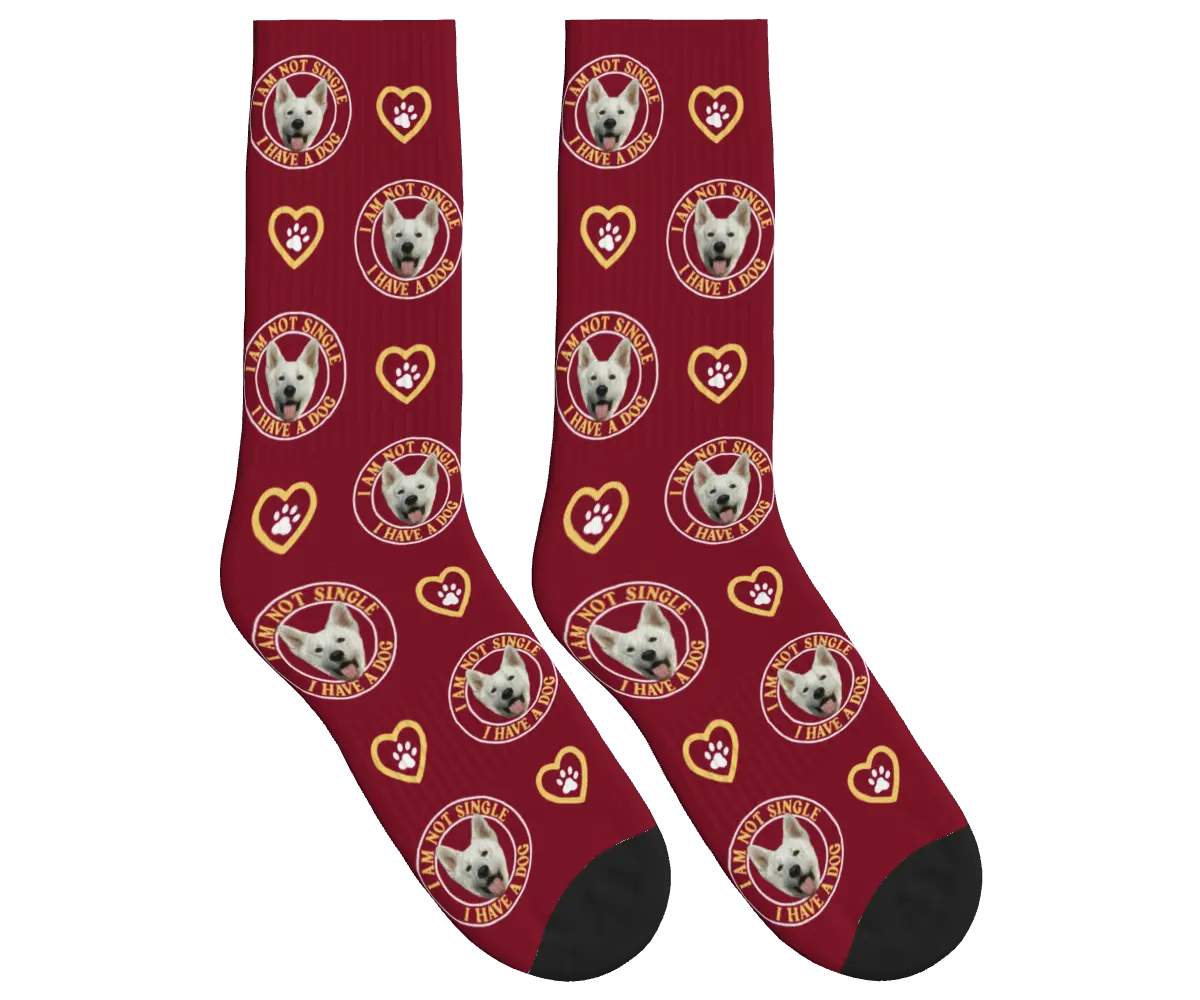 I Am Not Single, I Have a Dog Socks - Burgundy / Crew Socks