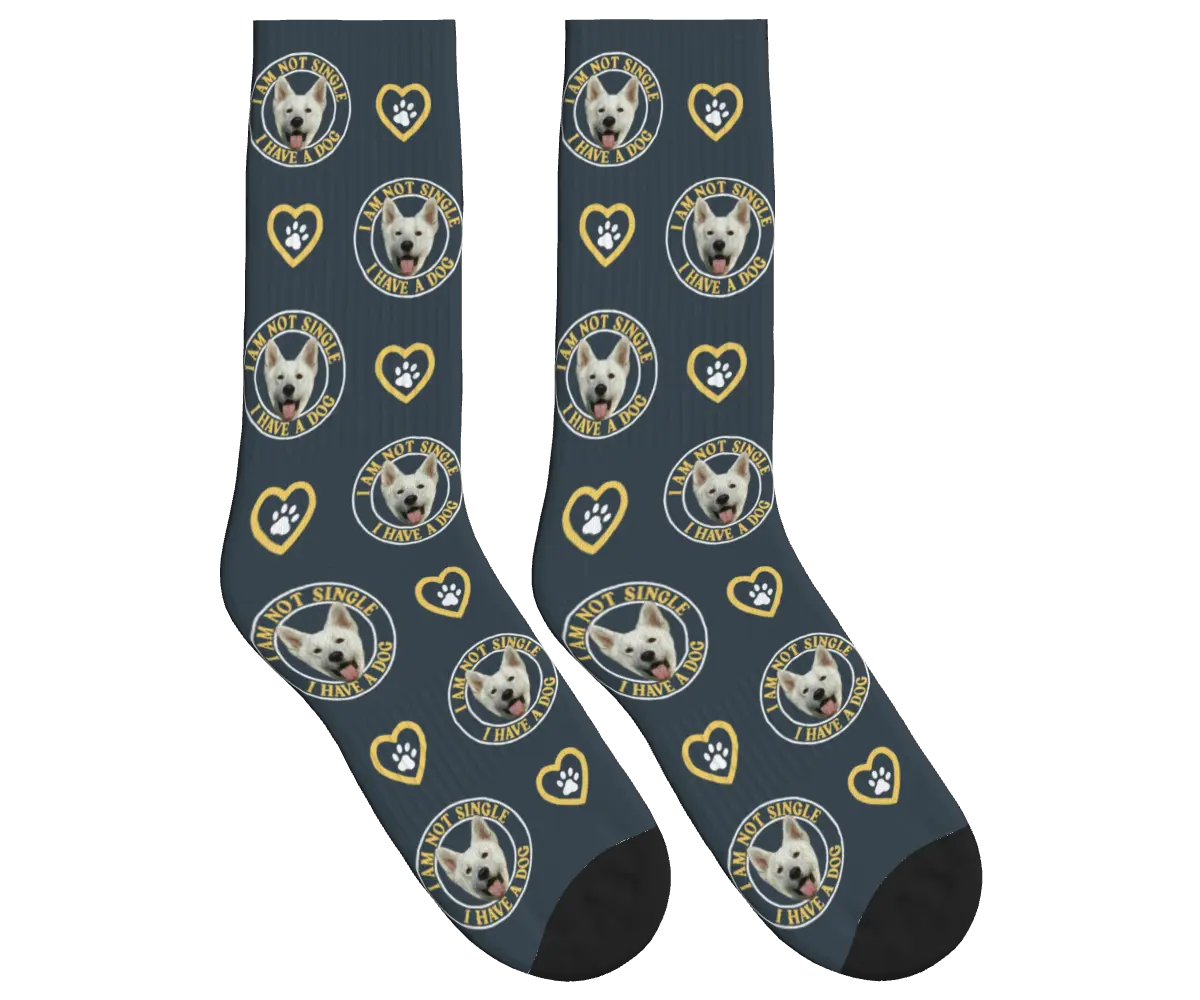 I Am Not Single, I Have a Dog Socks - Charcoal Gray / Crew Socks