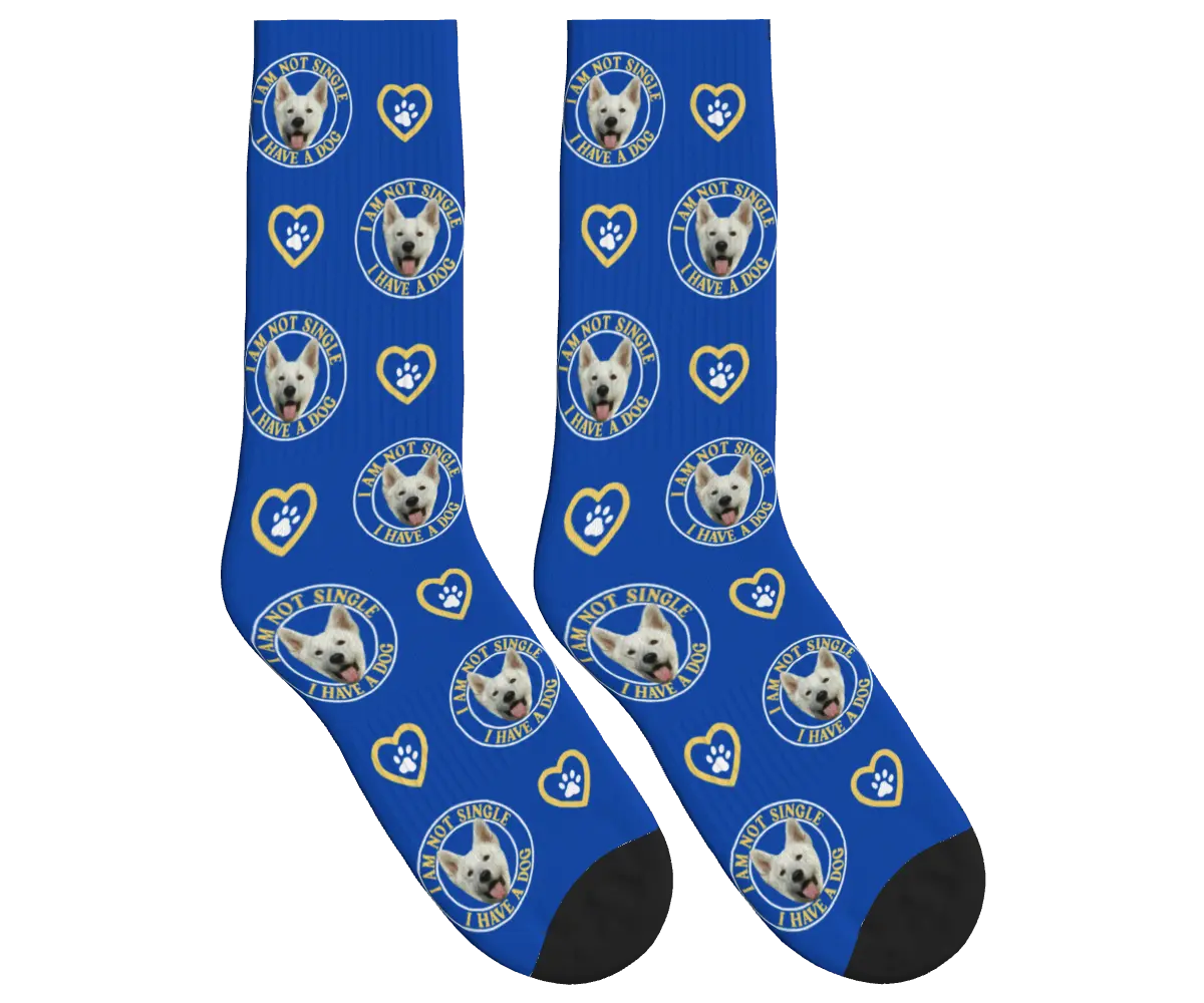 I Am Not Single, I Have a Dog Socks - Cobalt Blue / Crew Socks