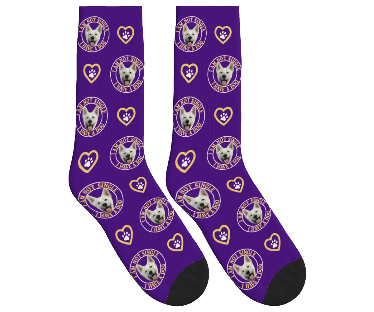I Am Not Single, I Have a Dog Socks - Deep Purple / Crew Socks