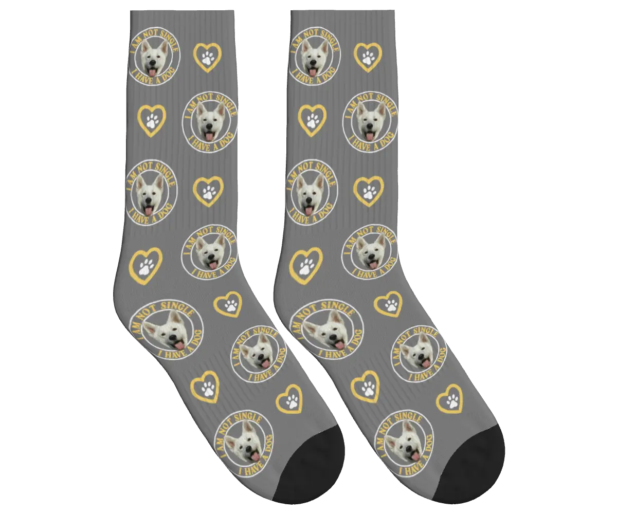 I Am Not Single, I Have a Dog Socks - Gray / Crew Socks