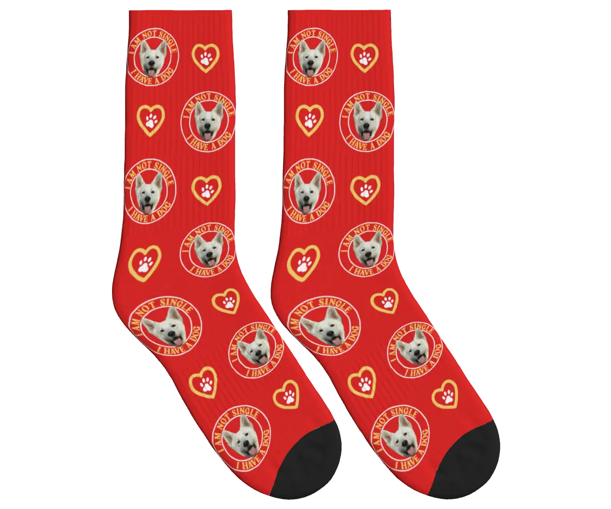 I Am Not Single, I Have a Dog Socks - Red / Crew Socks