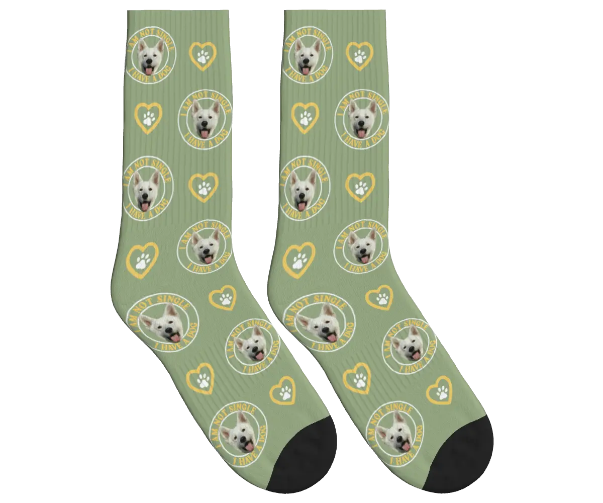 I Am Not Single, I Have a Dog Socks - Sage Green / Crew Socks