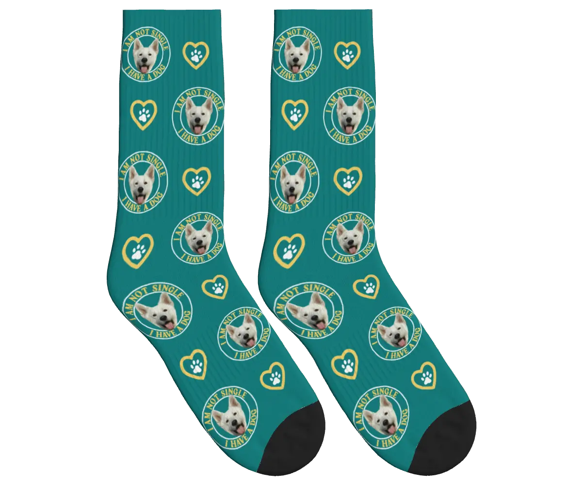 I Am Not Single, I Have a Dog Socks - Teal / Crew Socks