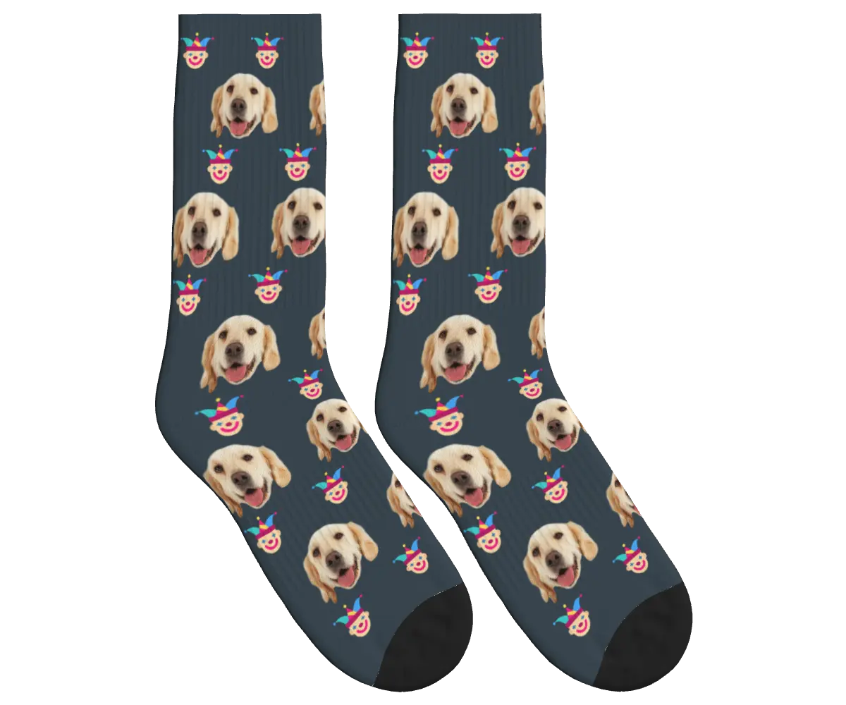Jester & Dog Face Socks - Charcoal Gray / Crew Socks