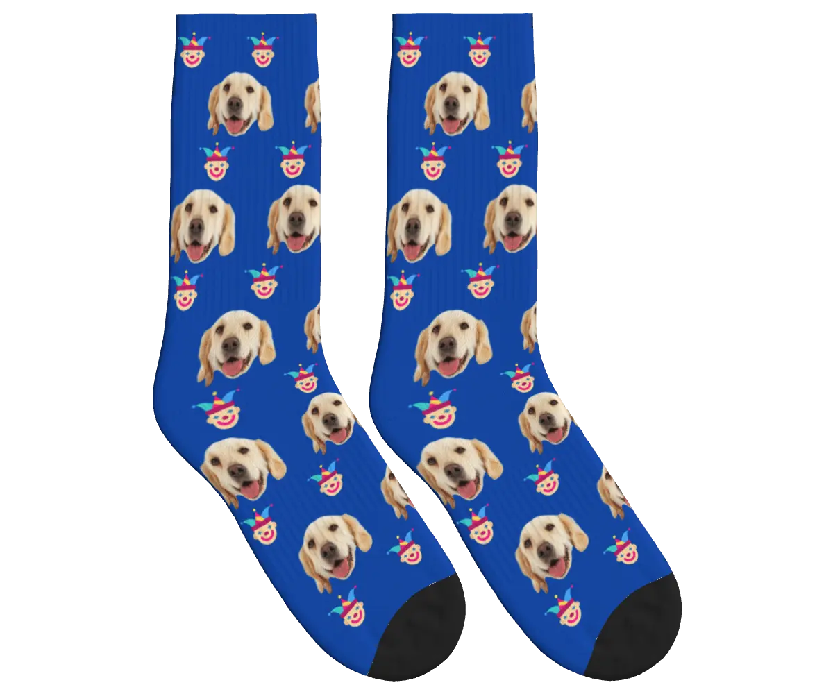 Jester & Dog Face Socks - Cobalt Blue / Crew Socks